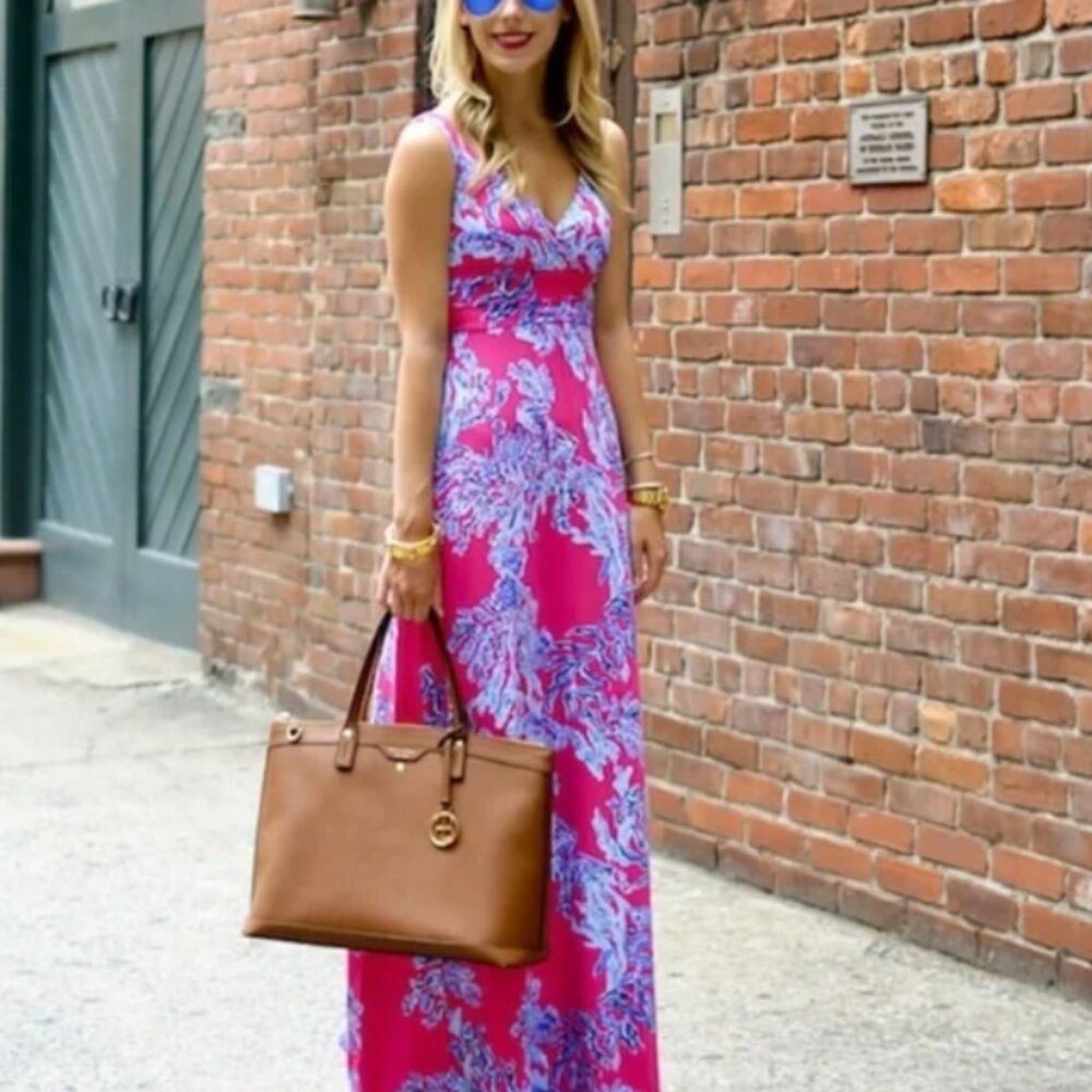 LILLY PULITZER - Sloane Coral Maxi Dress in Capri Pink Samba XS Used - Picture 1 of 3